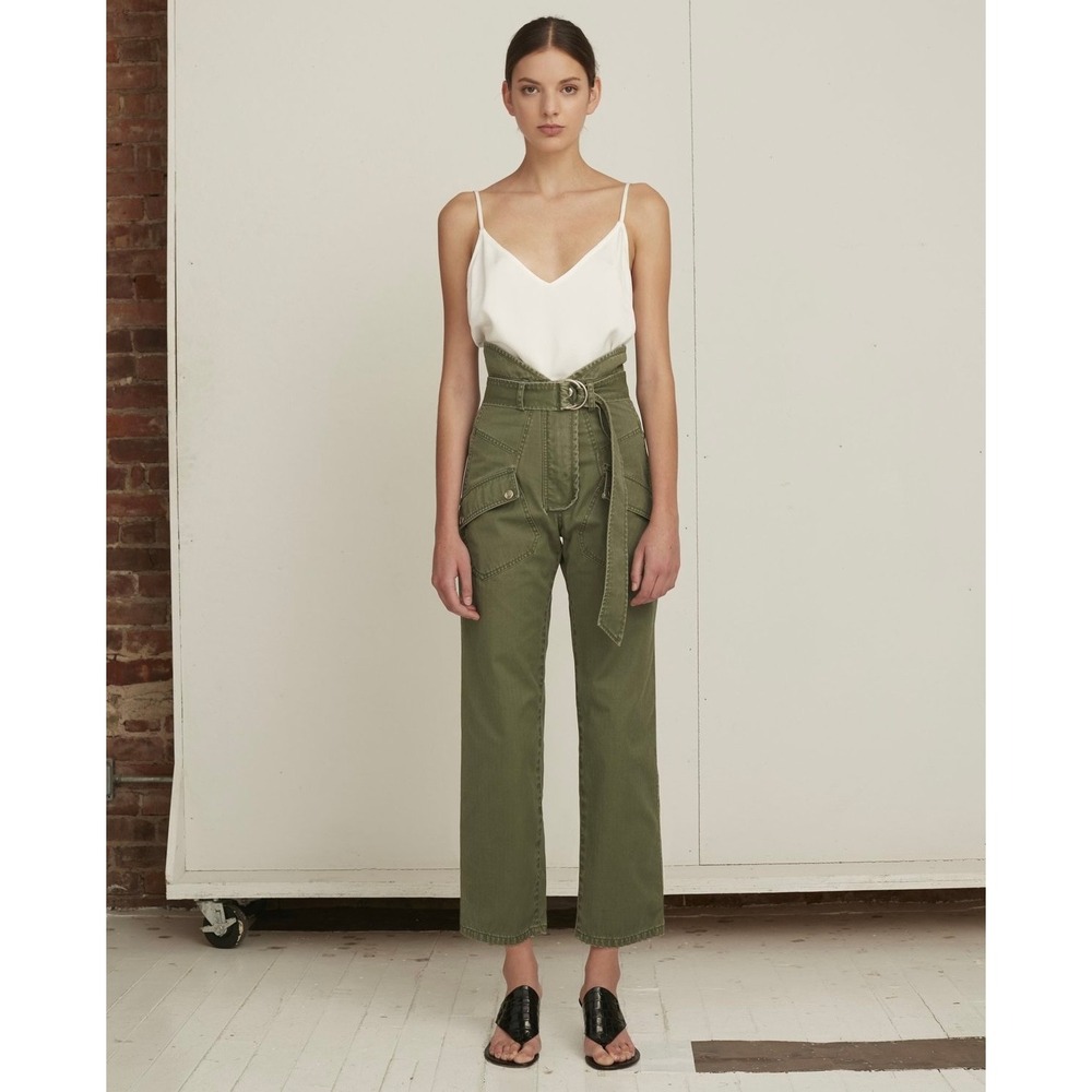 MARISSA WEBB Heavy Canvas Pants 0 Army Green Utility High Rise Belted Straight